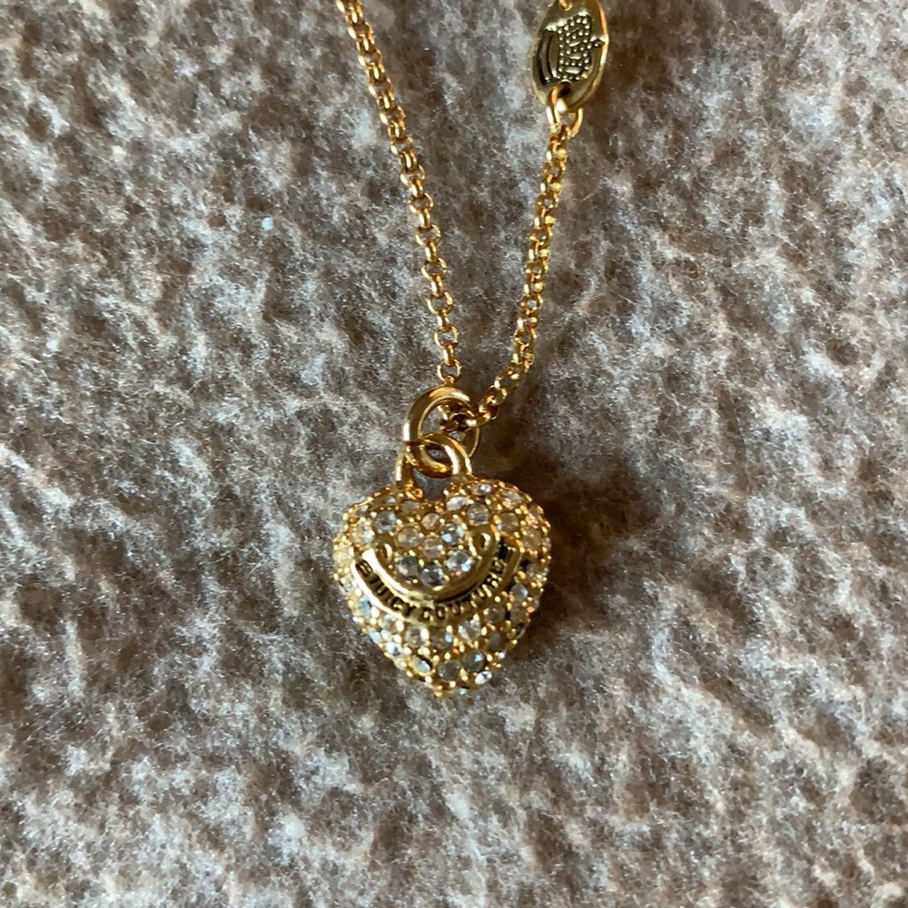 Juicy Couture Necklace, Gold Tone White Pave Heart Necklace